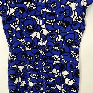 Talbots Botanical Garden Floral Print Flounce Hem Dress Sz 6 Blue Yellow Sheath